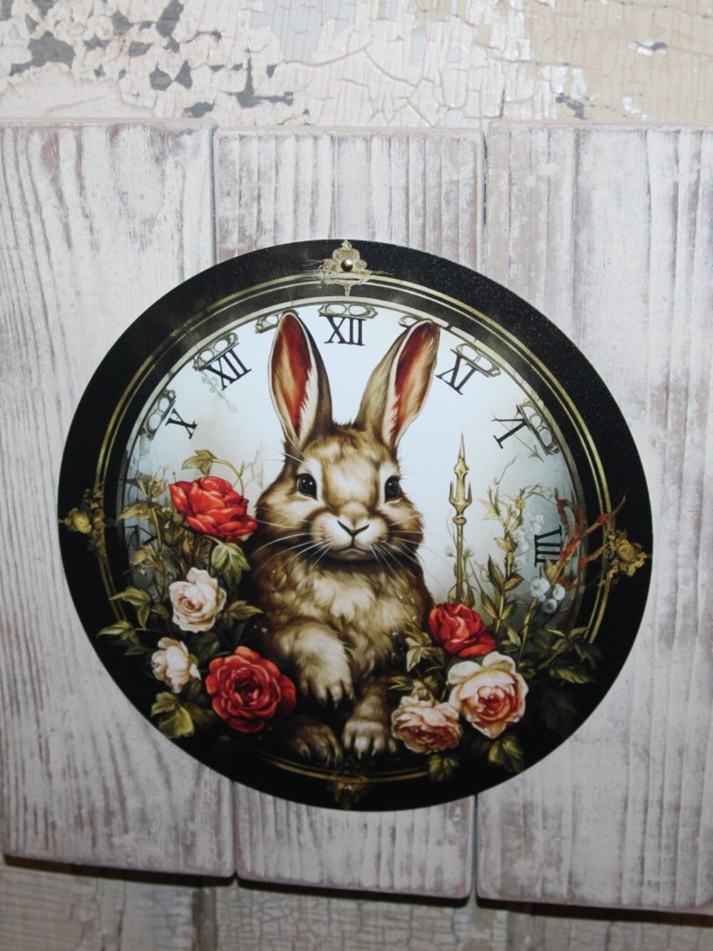 NEW! Shabby French Country Cottage Bunny Rabbit & Roses Wall Decor Plaque
